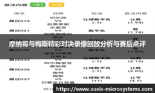 摩纳哥与梅斯精彩对决录像回放分析与赛后点评